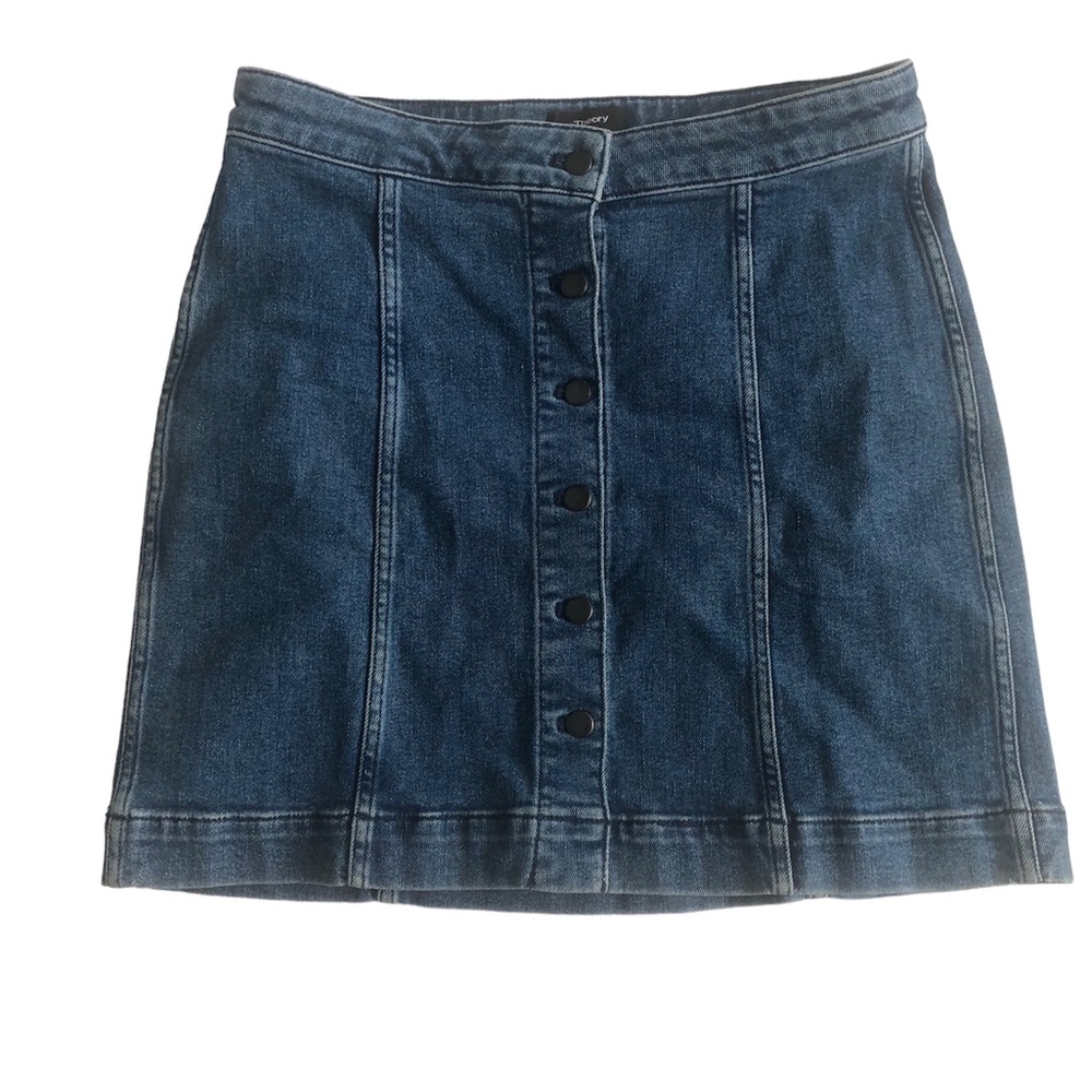 Theory Denim Jean Skirt Womens Button Down Front Medium Blue Classic Mini 6
